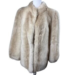 VTG Hillmoor New York Faux Fur Coat Cream Union Made in USA Mid Length Coat USA